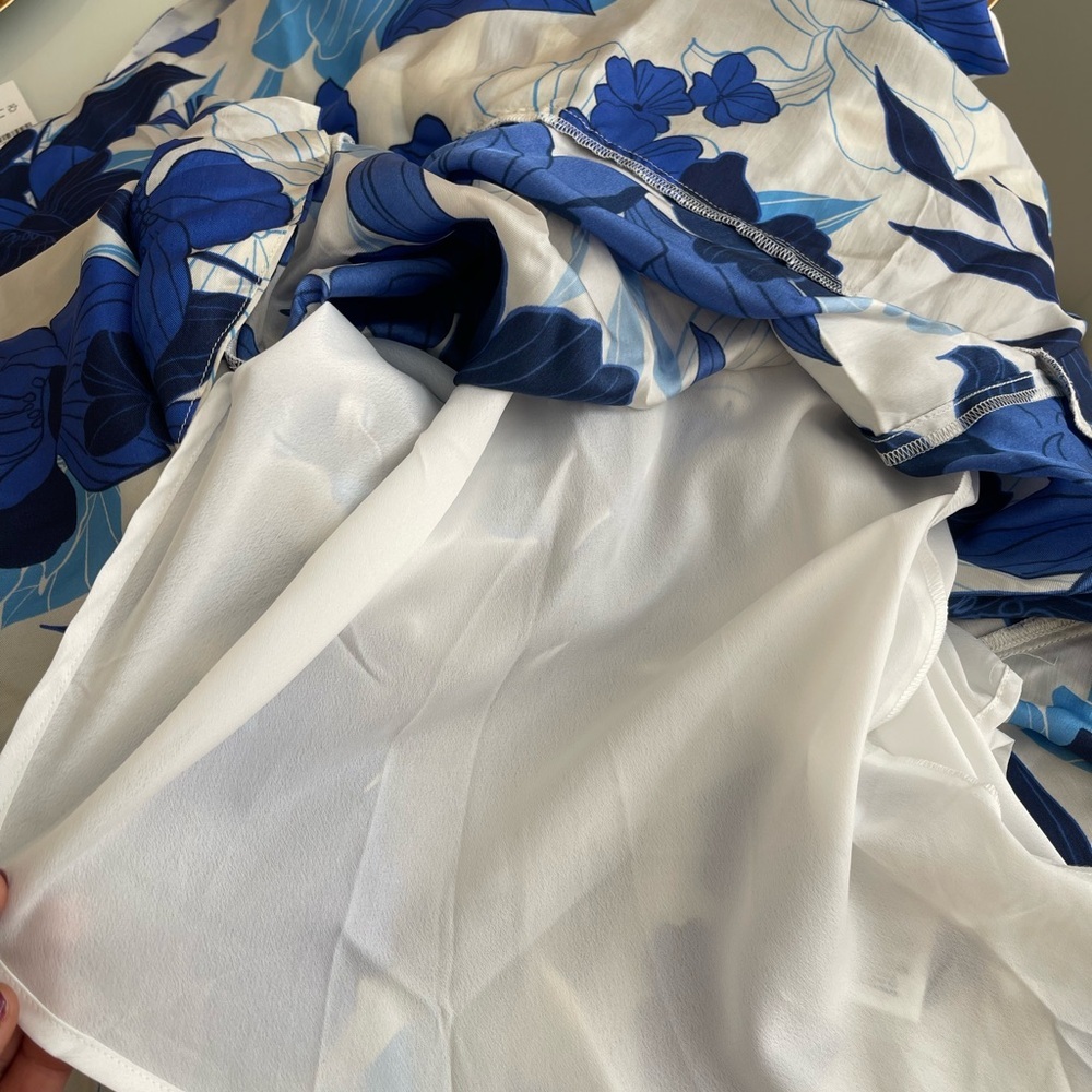 J. Crew collection Blue white floral one shoulder maxi Dress Ruffled size 10 - Picture 12 of 16